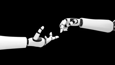 Futuristic robot , artificial intelligence CGI on black background Stock Illustration