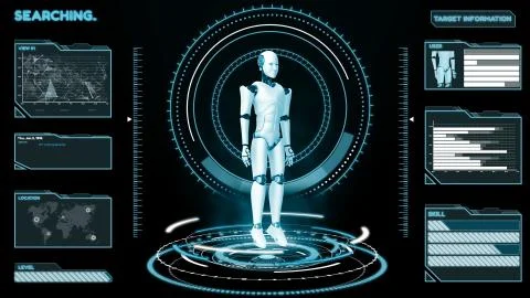 Futuristic robot, artificial intelligence CGI big data analytics and programming Stock Illustration