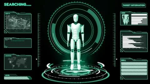 Futuristic robot, artificial intelligence CGI big data analytics and programming Stockillustratie