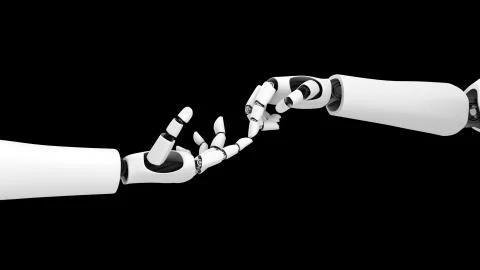 Futuristic robot , artificial intelligence CGI on black background Illustrazione stock