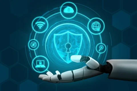 Futuristic robot artificial intelligence concept. Illustrazione stock