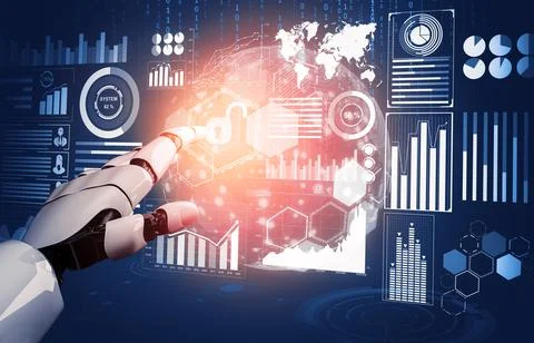 Futuristic robot artificial intelligence concept. 3D illustration. Illustrazione stock