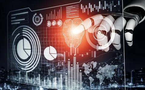 Futuristic robot artificial intelligence concept. 3D illustration. イラスト素材