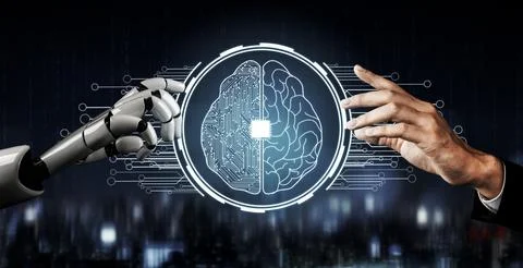 Futuristic robot artificial intelligence concept. 3D illustration. 스톡 일러스트