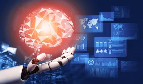 Futuristic robot artificial intelligence concept. 3D illustration. 스톡 일러스트