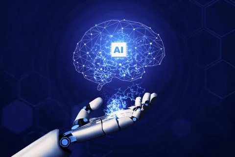 Futuristic robot artificial intelligence concept. 3D illustration. 스톡 일러스트