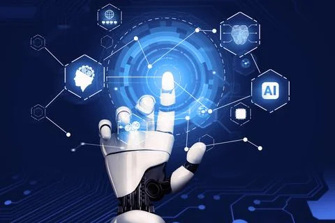 Futuristic robot artificial intelligence concept. 3D illustration. 스톡 일러스트