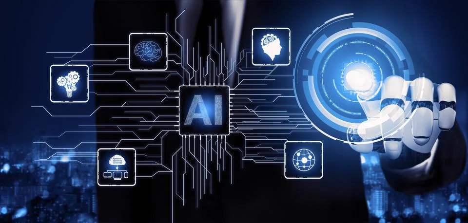 Futuristic robot artificial intelligence concept. 3D illustration. 스톡 일러스트