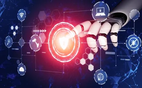 Futuristic robot artificial intelligence concept. 3D illustration. Illustrazione stock