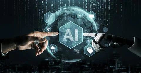 Futuristic robot artificial intelligence concept. 3D illustration. Illustrazione stock