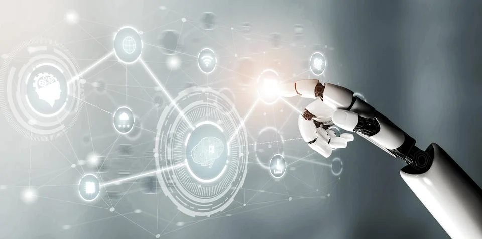 Futuristic robot artificial intelligence concept. 3D illustration. 스톡 일러스트