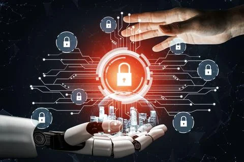 Futuristic robot artificial intelligence concept. 3D illustration. Illustrazione stock