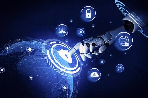 Futuristic robot artificial intelligence concept. 3D illustration. Illustrazione stock