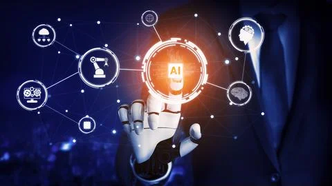 Futuristic robot artificial intelligence concept. 3D illustration. Stock Illustration