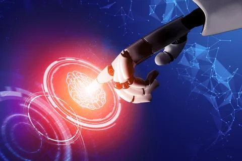 Futuristic robot artificial intelligence concept. 3D illustration. Stock Illustration