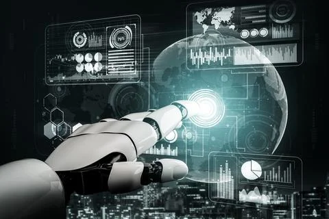 Futuristic robot artificial intelligence concept. 3D illustration. Stock Illustration