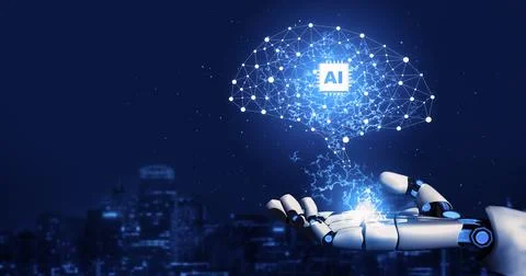 Futuristic robot artificial intelligence concept. 3D illustration. 스톡 일러스트