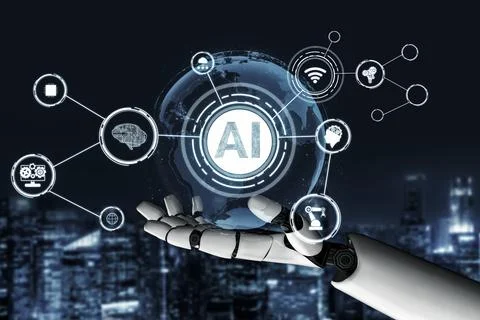 Futuristic robot artificial intelligence concept. 3D illustration. イラスト素材