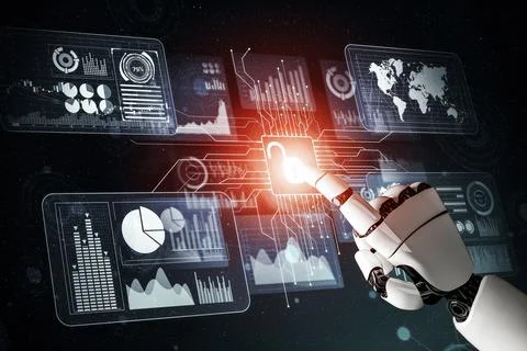 Futuristic robot artificial intelligence concept. 3D illustration. Stock-Illustration