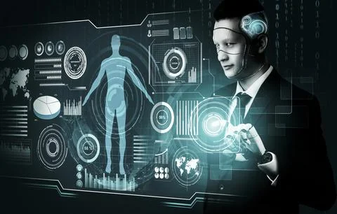 Futuristic robot artificial intelligence concept. 3D illustration. Stock Illustration