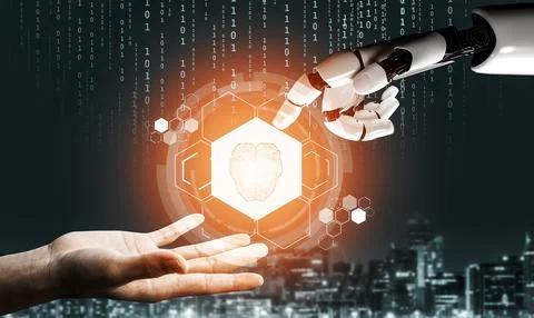 Futuristic robot artificial intelligence concept. 3D illustration. Stock-Illustration