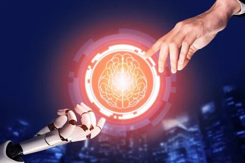 Futuristic robot artificial intelligence concept. 3D illustration. Stock Illustration