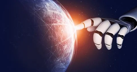 Futuristic robot artificial intelligence concept. 3D illustration. Stock Illustration