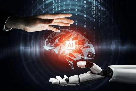 Futuristic robot artificial intelligence concept. 3D illustration. Stock Illustration