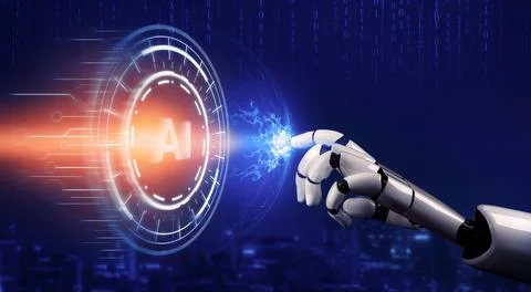 Futuristic robot artificial intelligence concept. 3D illustration. Stock Illustration