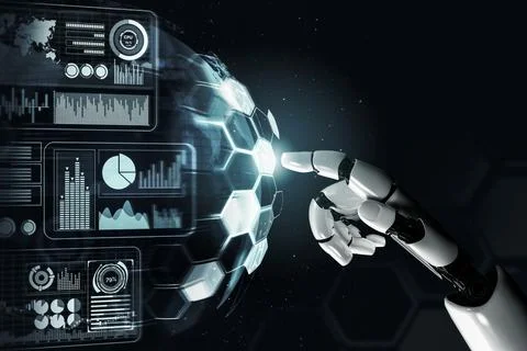 Futuristic robot artificial intelligence concept. 3D illustration. Stock Illustration