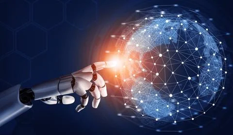 Futuristic robot artificial intelligence concept. 3D illustration. Stock Illustration