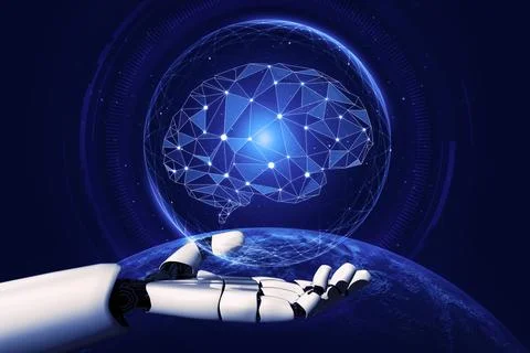 Futuristic robot artificial intelligence concept. 3D illustration. Stock Illustration