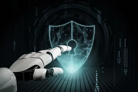 Futuristic robot artificial intelligence concept. 3D illustration. Stock Illustration