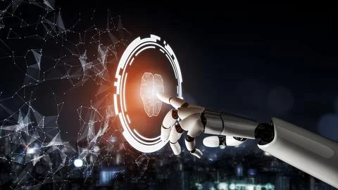 Futuristic robot artificial intelligence concept. 3D illustration. 스톡 일러스트