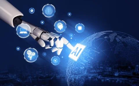 Futuristic robot artificial intelligence concept. 3D illustration. Stock Illustration