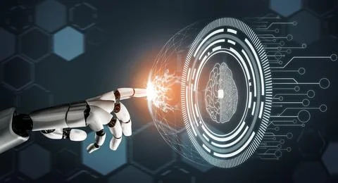 Futuristic robot artificial intelligence concept. 3D illustration. Stock Illustration