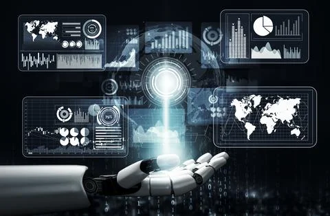 Futuristic robot artificial intelligence concept. 3D illustration. Stock Illustration