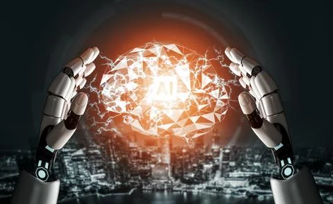 Futuristic robot artificial intelligence concept. 3D illustration. 스톡 일러스트