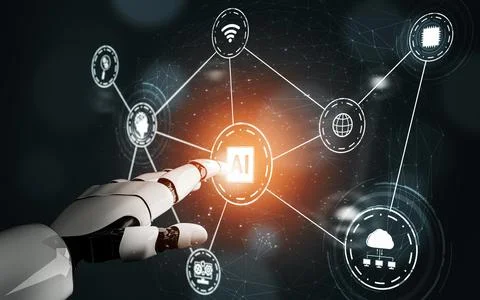 Futuristic robot artificial intelligence concept. 3D illustration. Stock Illustration