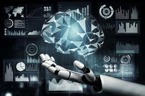 Futuristic robot artificial intelligence concept. 3D illustration. 스톡 일러스트
