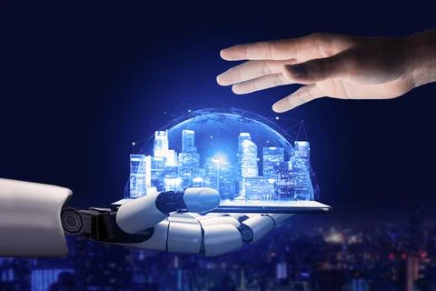 Futuristic robot artificial intelligence concept. 3D illustration. Stock Illustration