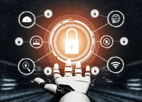 Futuristic robot artificial intelligence concept. 3D illustration. Stock Illustration