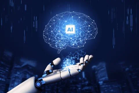 Futuristic robot artificial intelligence concept. 3D illustration. Stock Illustration