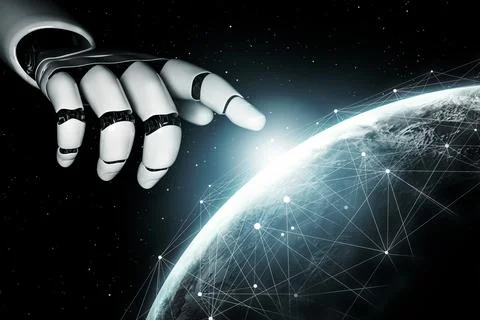 Futuristic robot artificial intelligence concept. 3D illustration. Stock Illustration