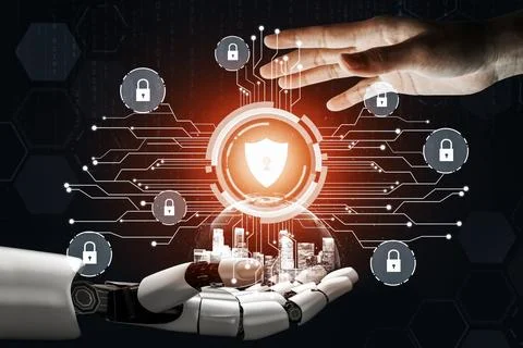 Futuristic robot artificial intelligence concept. 3D illustration. Illustrazione stock