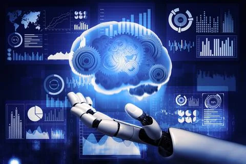 Futuristic robot artificial intelligence concept. 3D illustration. Stock Illustration