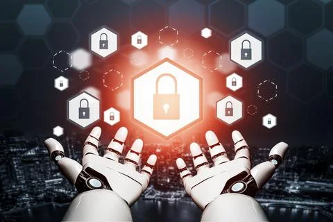 Futuristic robot artificial intelligence concept. 3D illustration. Illustrazione stock