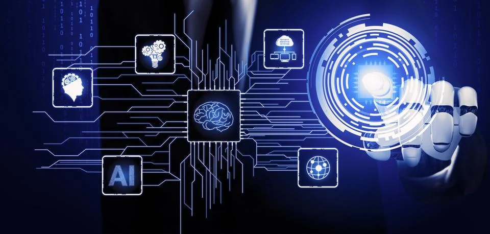 Futuristic robot artificial intelligence concept. 3D illustration. 스톡 일러스트