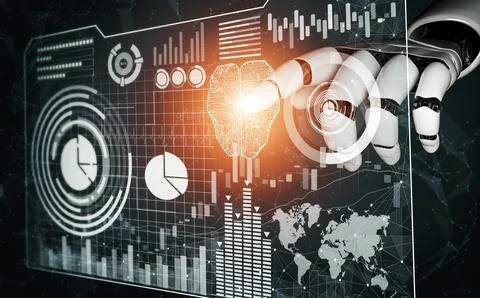 Futuristic robot artificial intelligence concept. 3D illustration. イラスト素材