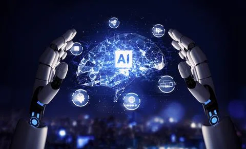 Futuristic robot artificial intelligence concept. 3D illustration. 스톡 일러스트